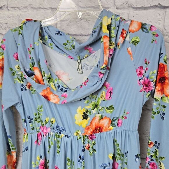 Maternity Maxi Dress Blue Floral Off Shoulder Strapless Empire Waist Long Sleeve - Picture 3 of 11